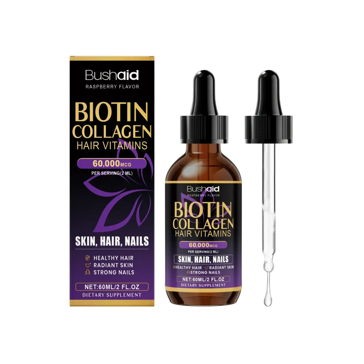Biotin Collagen Hair Drops Raspberry Liquid Vitamin