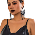 Black Crescent Moon Tassel Earrings with Star Chains