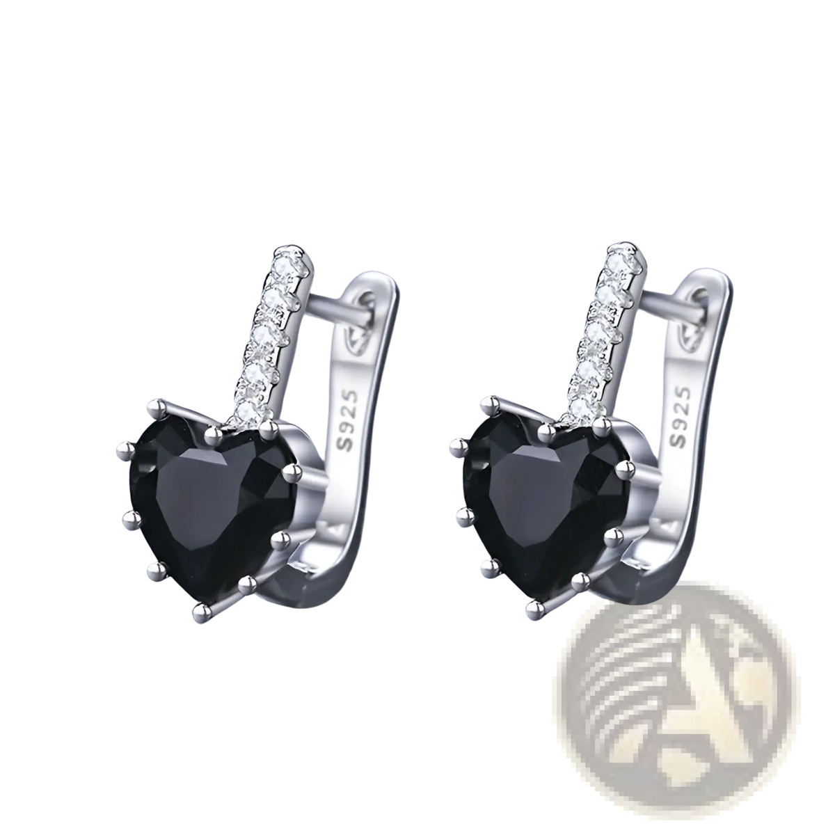 Black Heart Zircon Sterling Silver Huggie Earrings