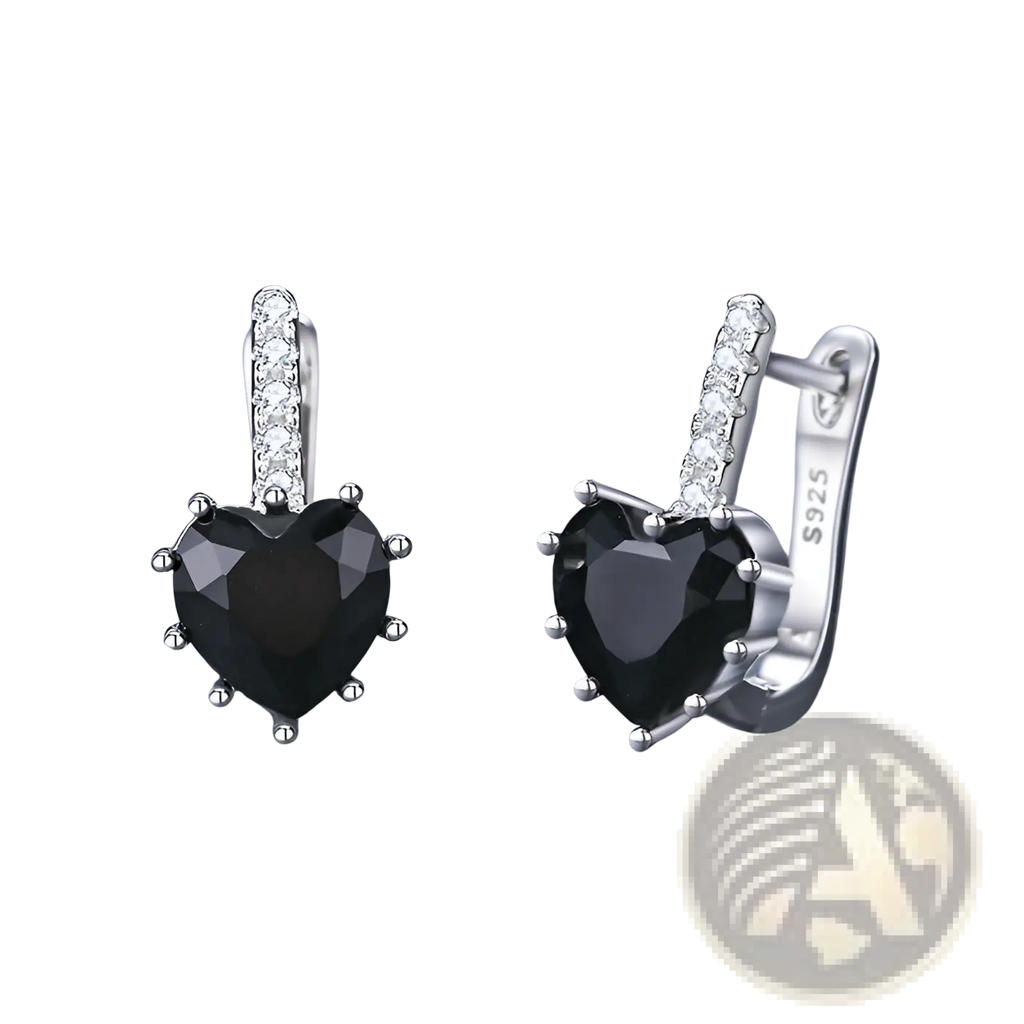 Black Heart Zircon Sterling Silver Huggie Earrings