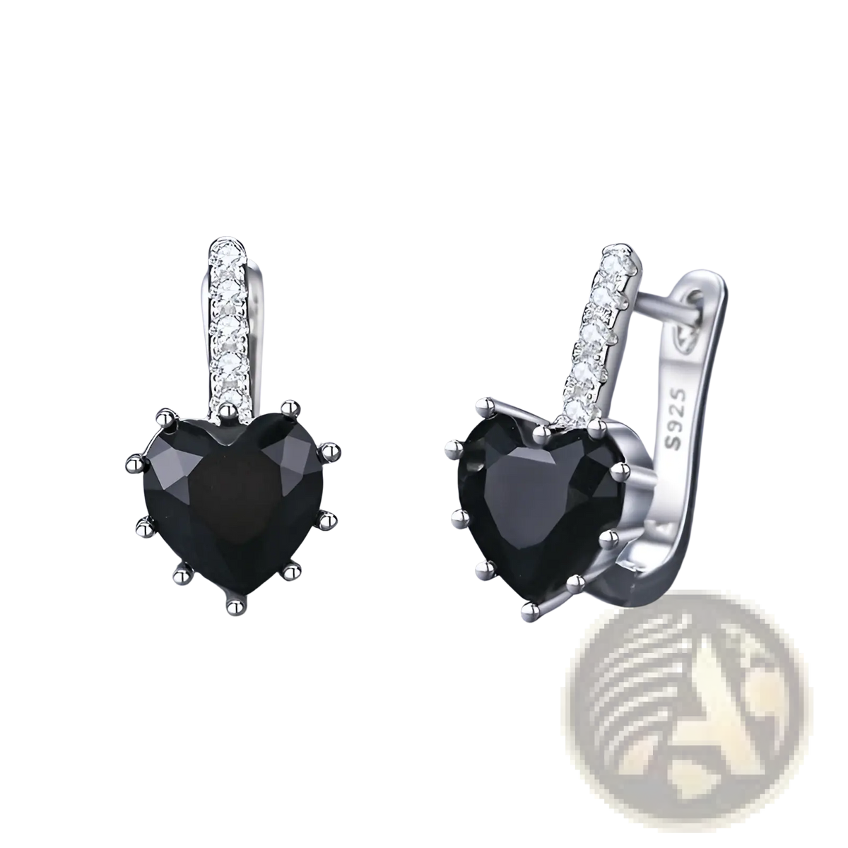 Black Heart Zircon Sterling Silver Huggie Earrings