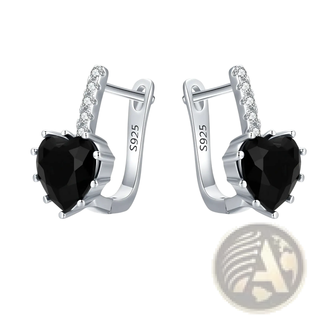Black Heart Zircon Sterling Silver Huggie Earrings
