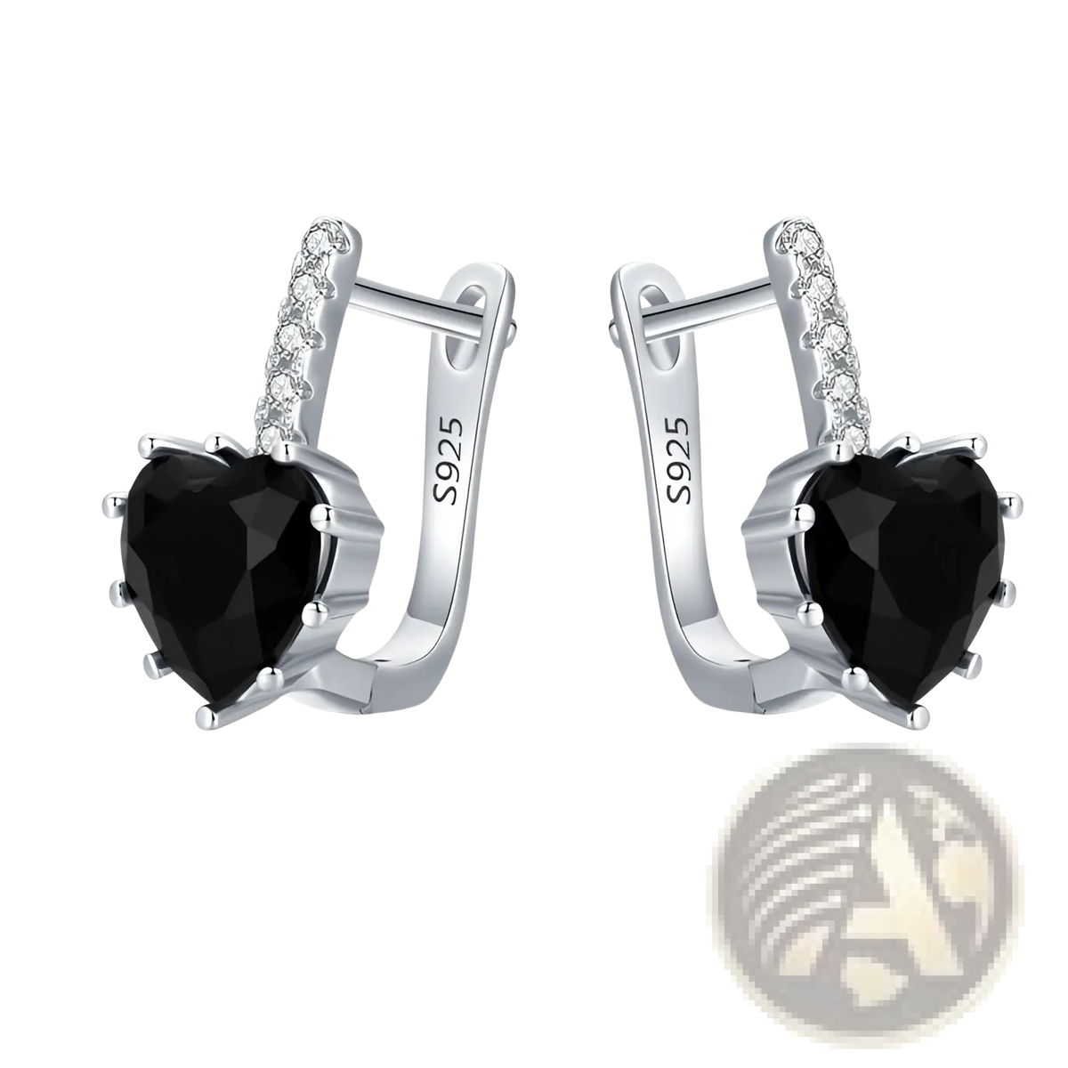 Black Heart Zircon Sterling Silver Huggie Earrings