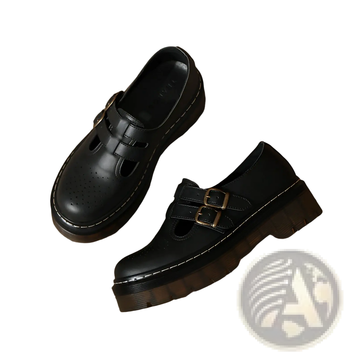 Black Leather Platform Brogue Mary Jane Shoes