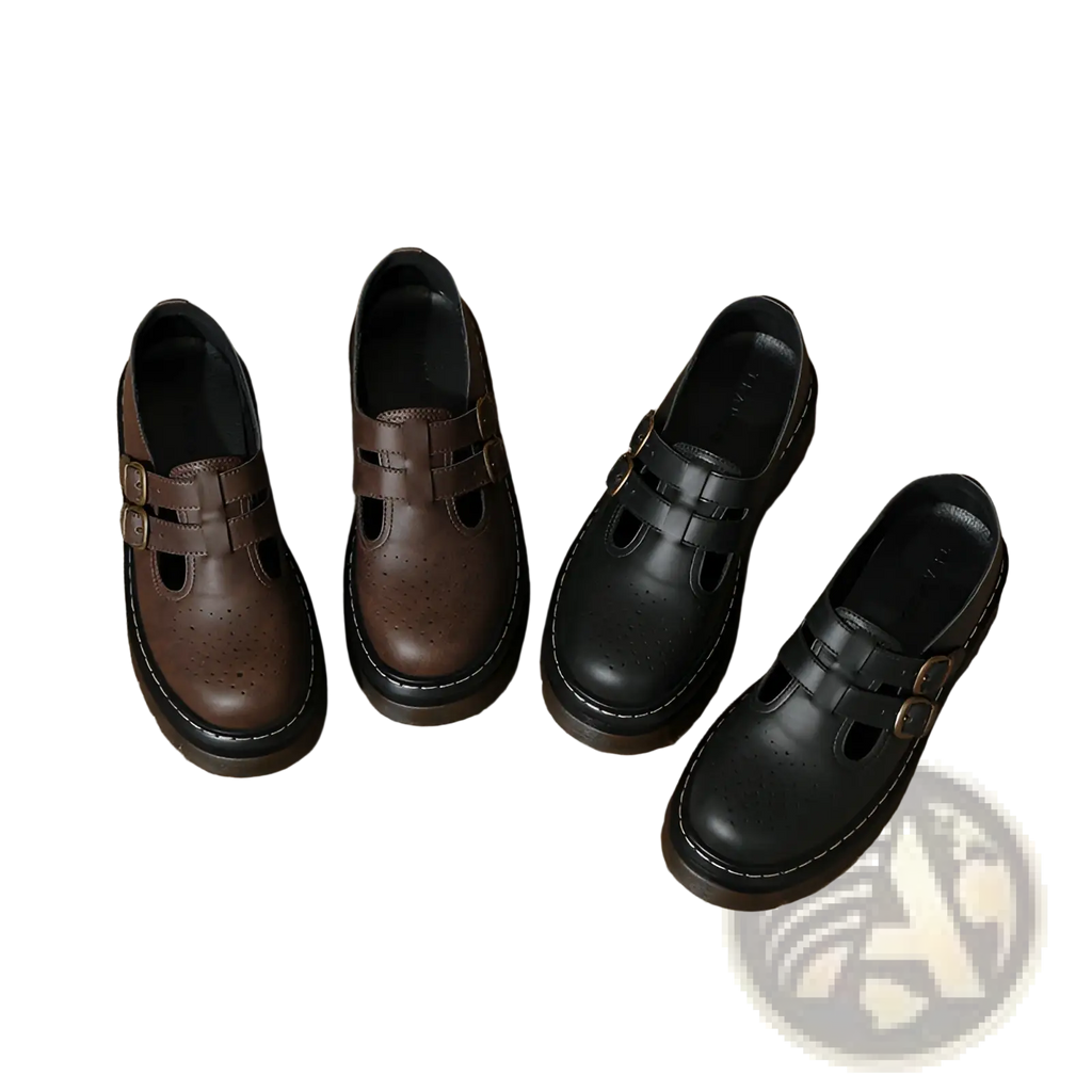 Black Leather Platform Brogue Mary Jane Shoes