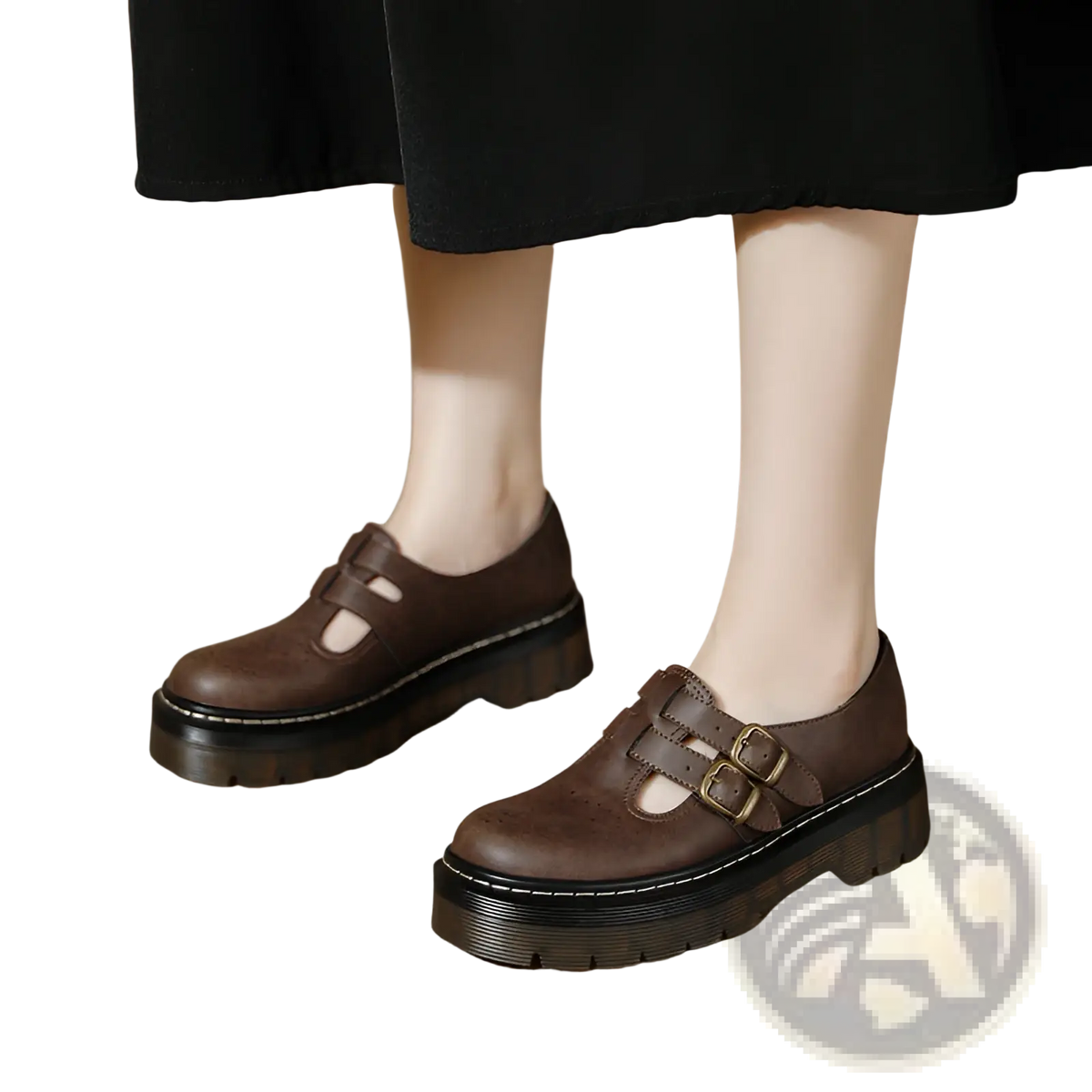 Black Leather Platform Brogue Mary Jane Shoes