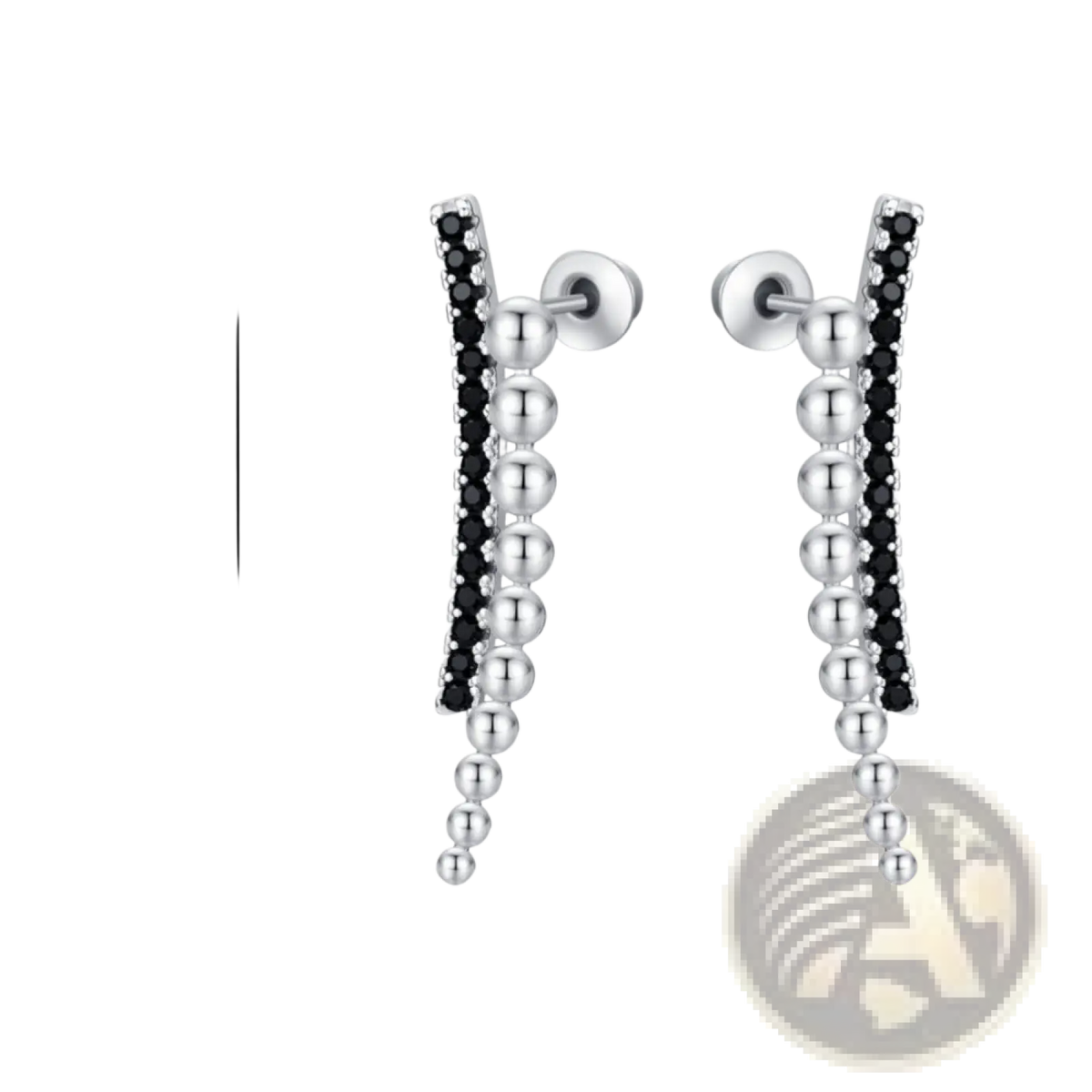 Black Zircon and Silver Beaded Cascading Drop Earrings