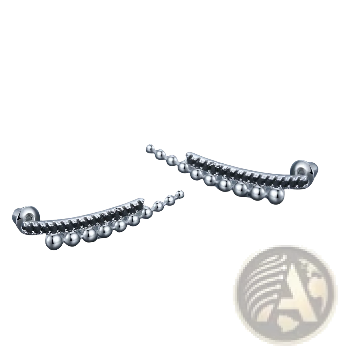 Black Zircon and Silver Beaded Cascading Drop Earrings