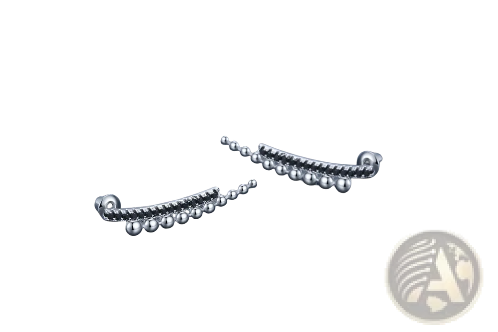 Black Zircon and Silver Beaded Cascading Drop Earrings