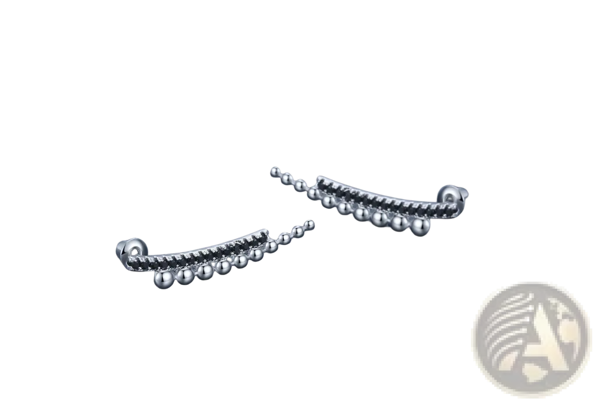 Black Zircon and Silver Beaded Cascading Drop Earrings