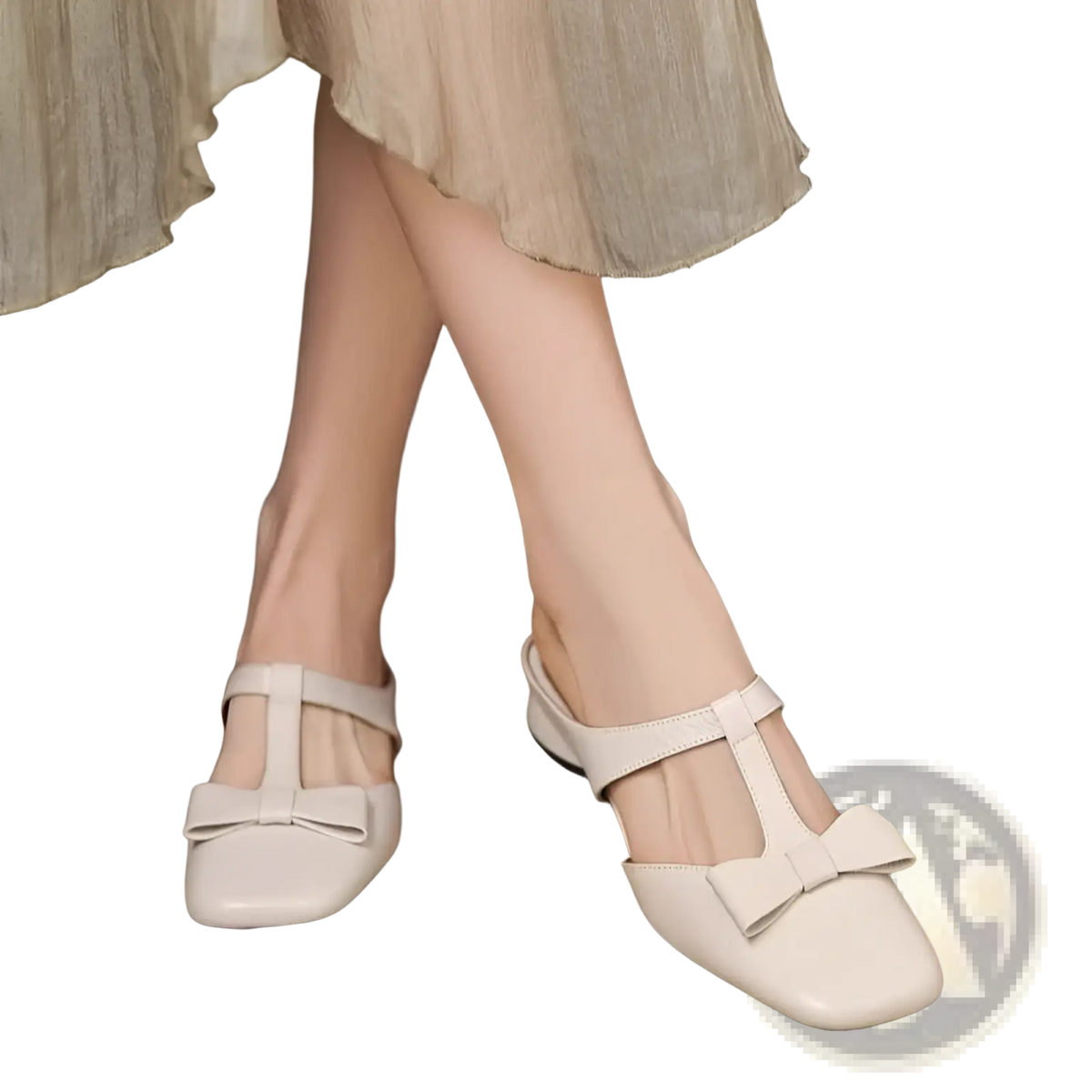 Bow Closed Toe Leather Mule Flats for Women