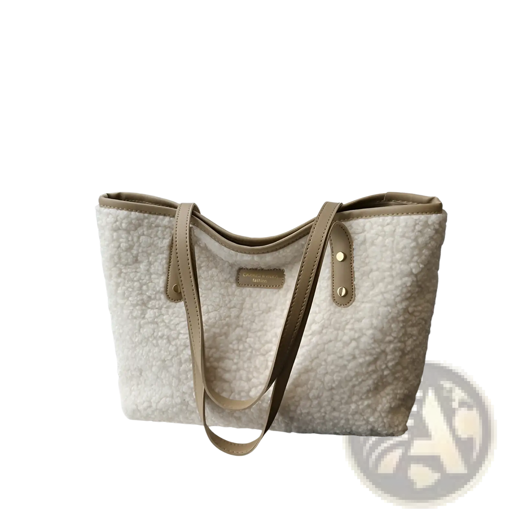 Brown Faux Fur Tote Bag with Leather Straps