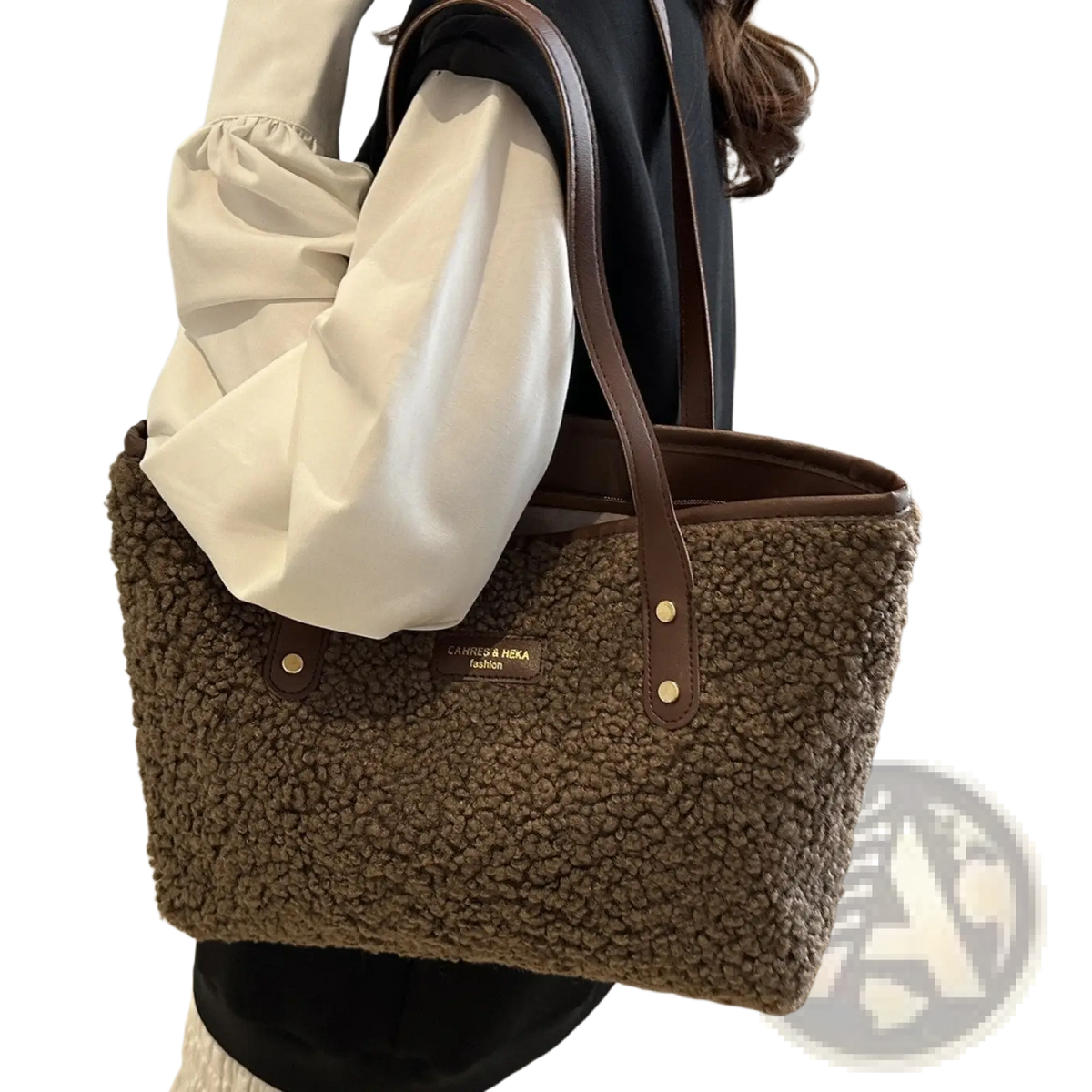 Brown Faux Fur Tote Bag with Leather Straps