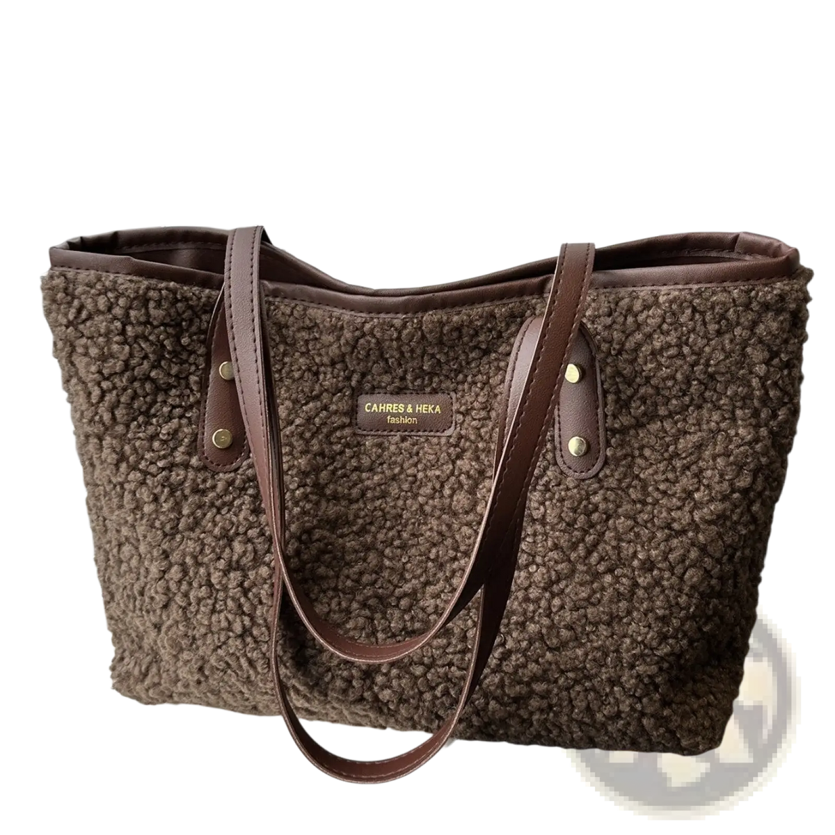 Brown Faux Fur Tote Bag with Leather Straps