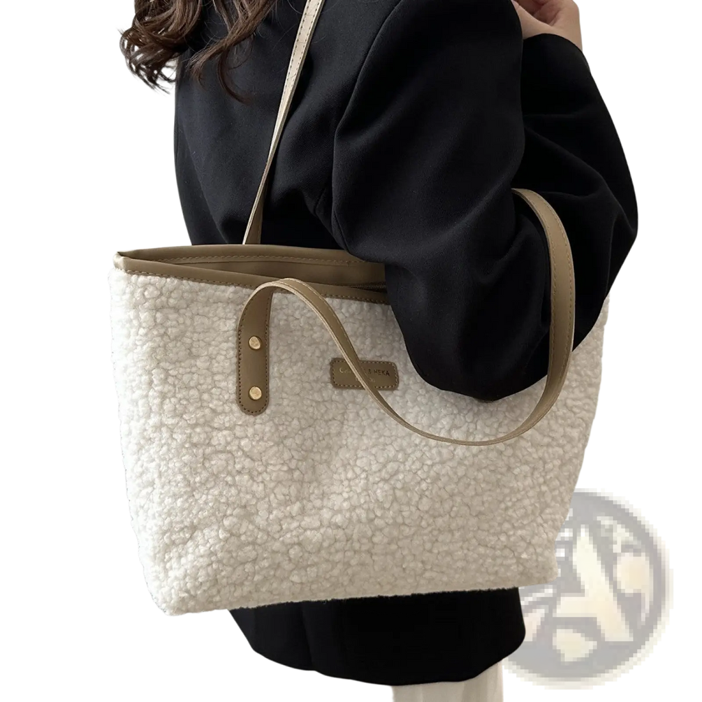 Brown Faux Fur Tote Bag with Leather Straps