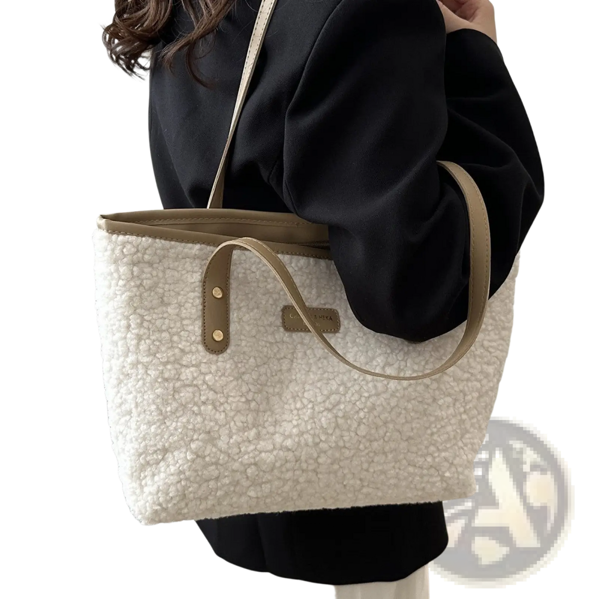 Brown Faux Fur Tote Bag with Leather Straps