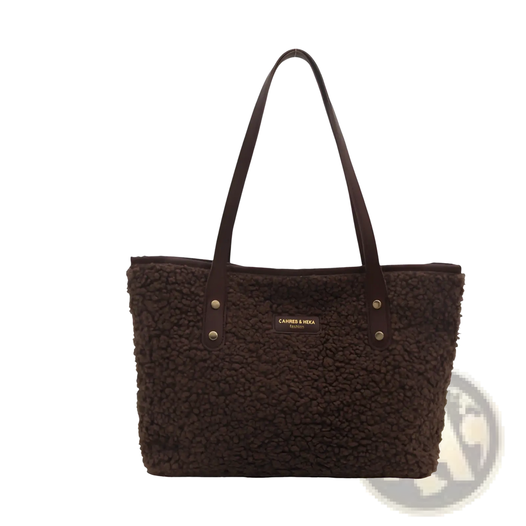 Brown Faux Fur Tote Bag with Leather Straps