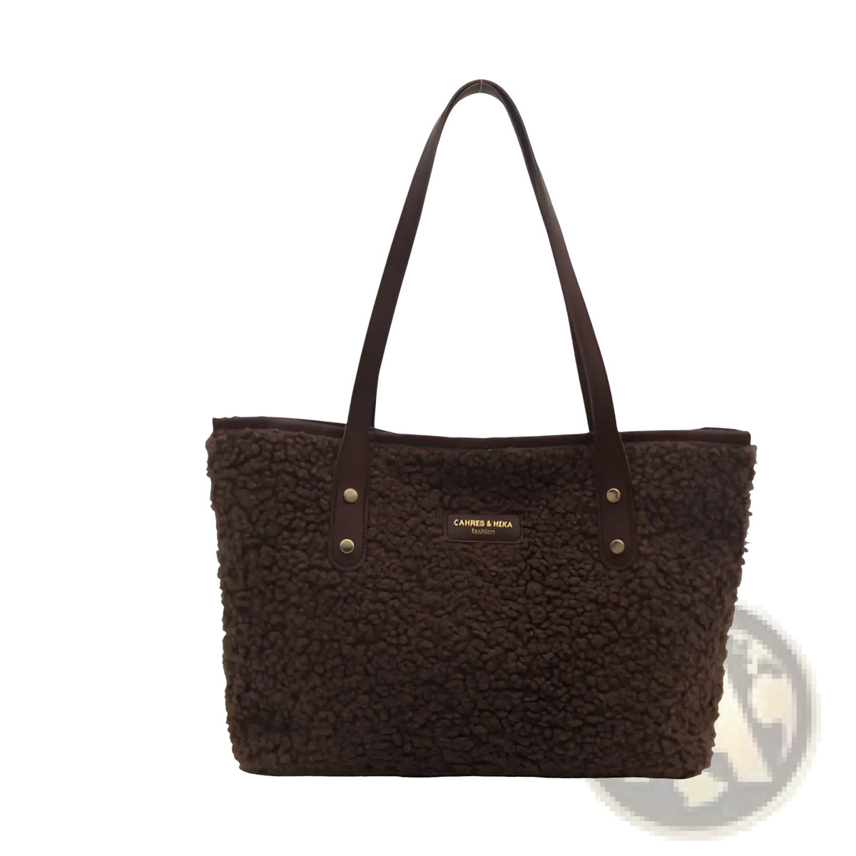 Brown Faux Fur Tote Bag with Leather Straps