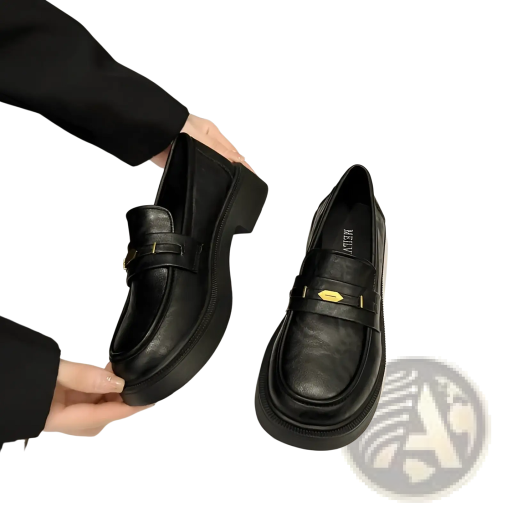 Brown Leather Loafers with Gold Buckle Detail