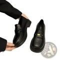 Brown Leather Loafers with Gold Buckle Detail