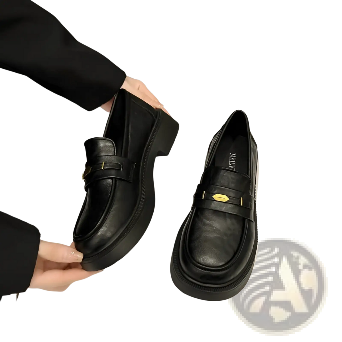 Brown Leather Loafers with Gold Buckle Detail