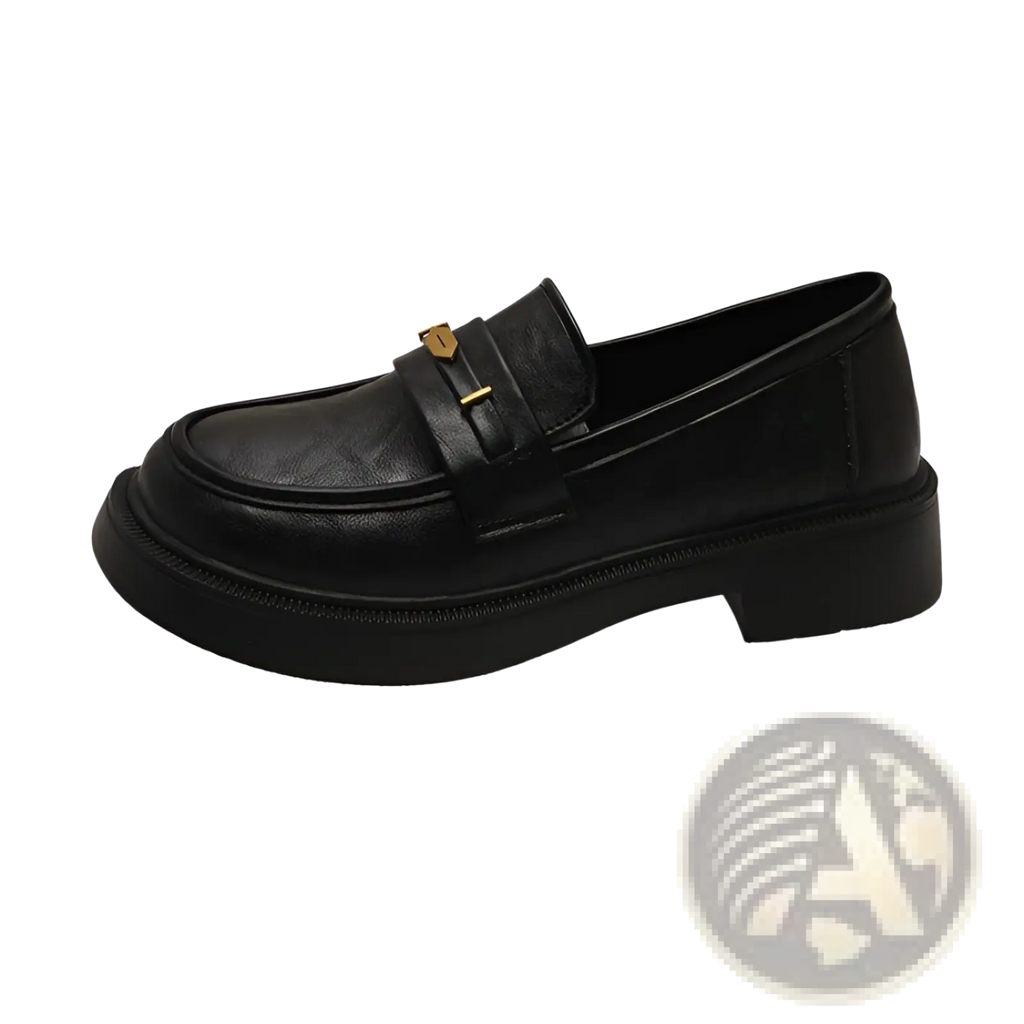 Brown Leather Loafers with Gold Buckle Detail