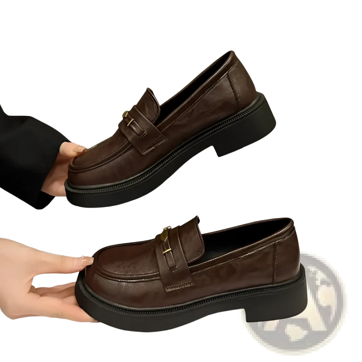 Brown Leather Loafers with Gold Buckle Detail