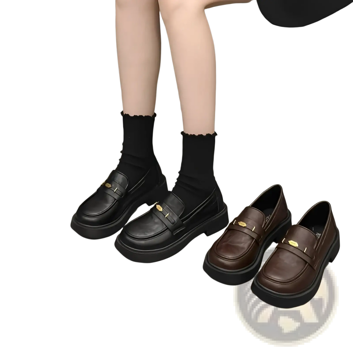 Brown Leather Loafers with Gold Buckle Detail