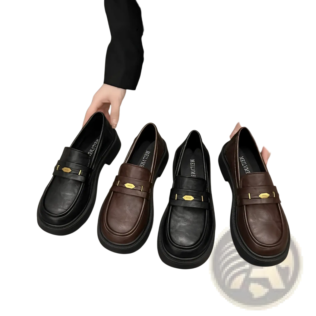 Brown Leather Loafers with Gold Buckle Detail
