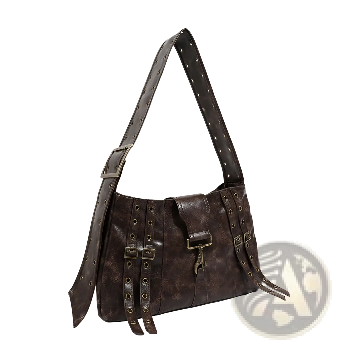 Brown Leather Punk Crossbody Bag with Rivets