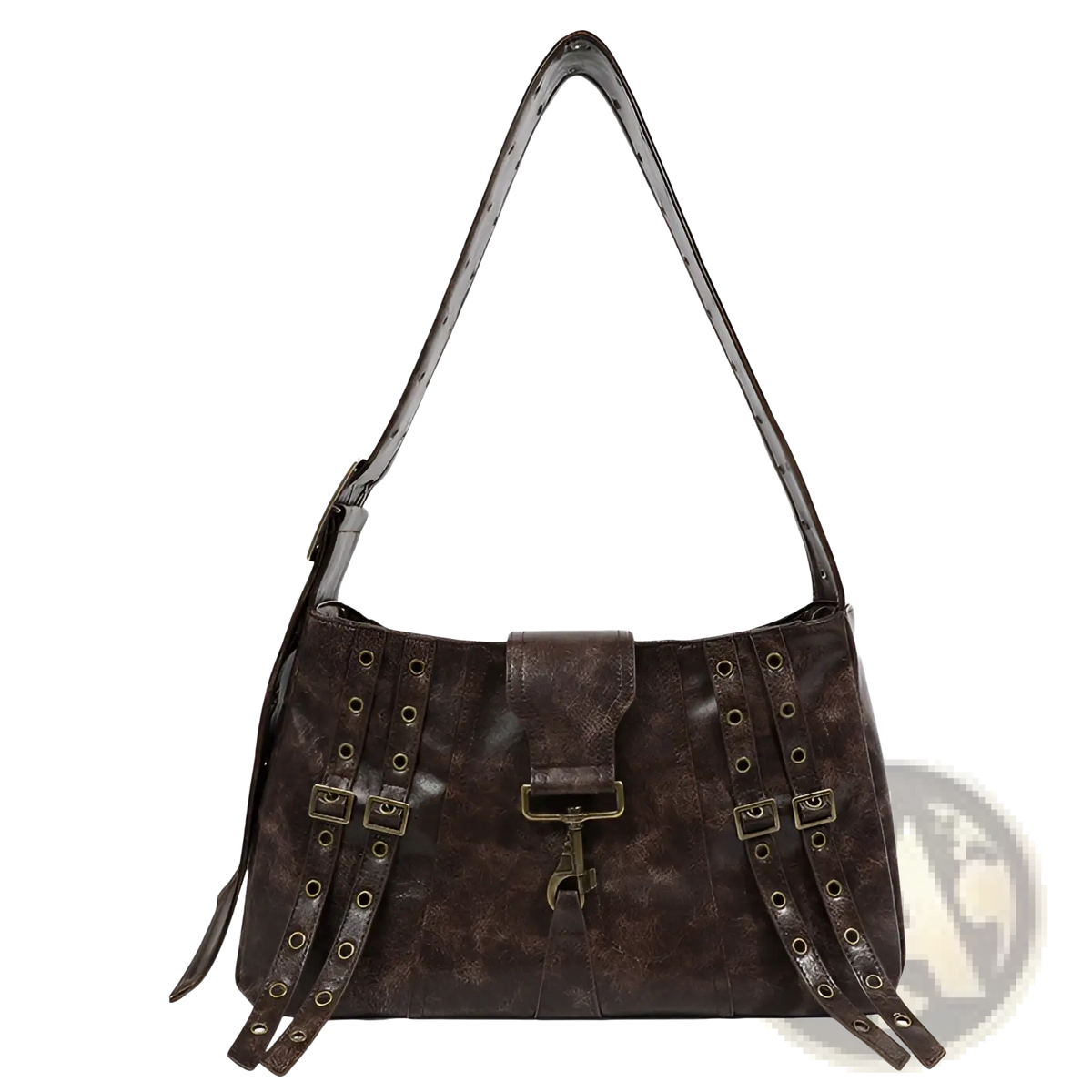 Brown Leather Punk Crossbody Bag with Rivets