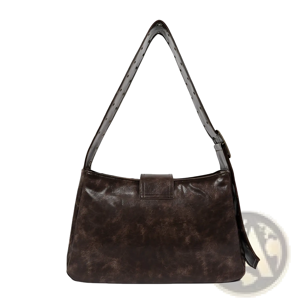 Brown Leather Punk Crossbody Bag with Rivets