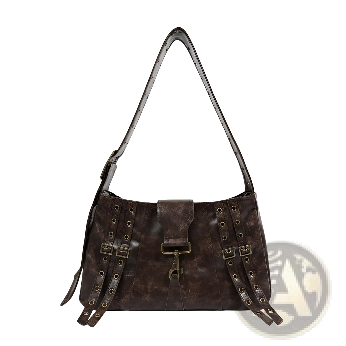 Brown Leather Punk Crossbody Bag with Rivets