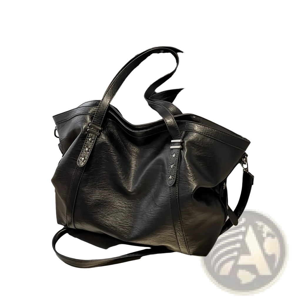 Brown Leather Star Studded Retro Messenger Bag