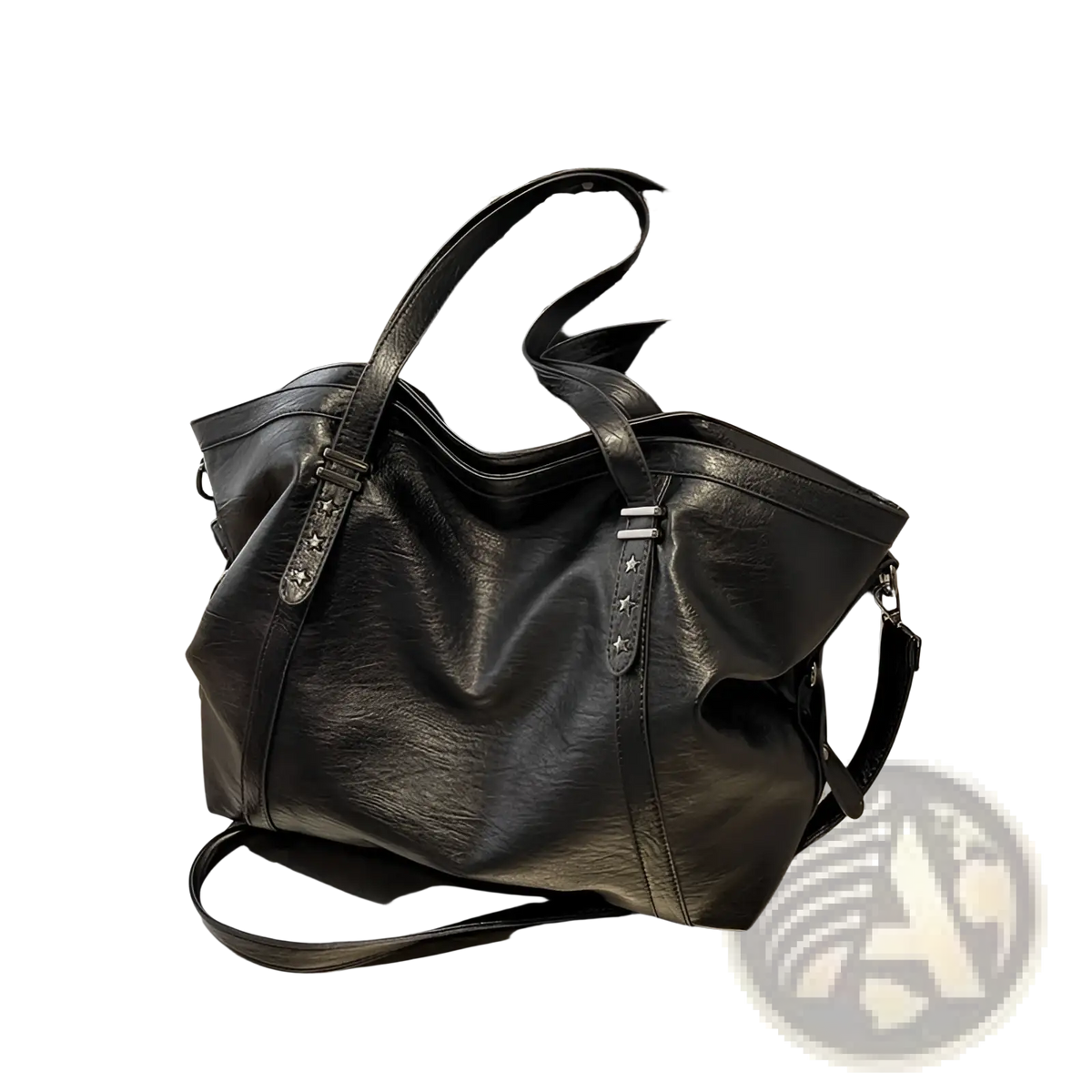 Brown Leather Star Studded Retro Messenger Bag