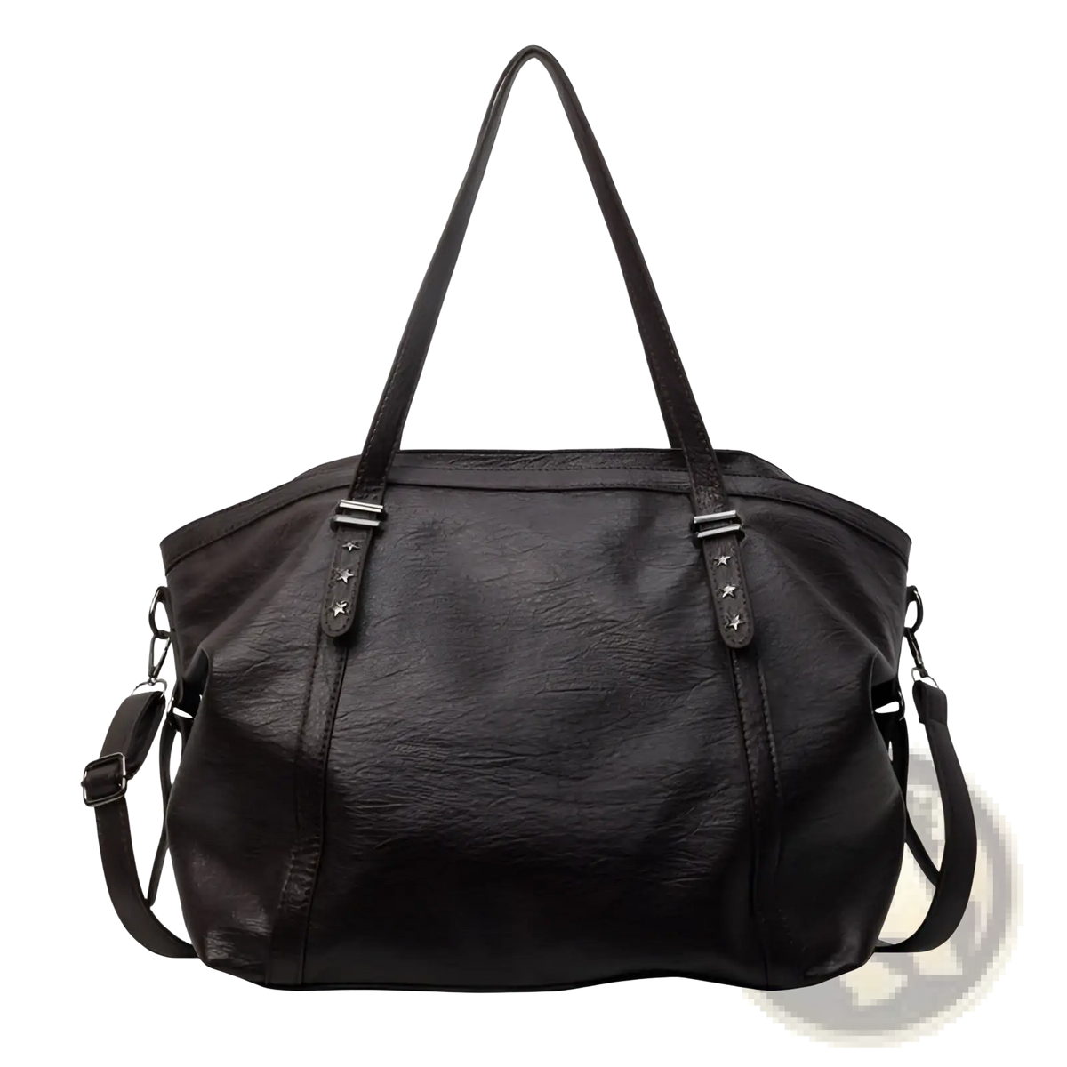 Brown Leather Star Studded Retro Messenger Bag