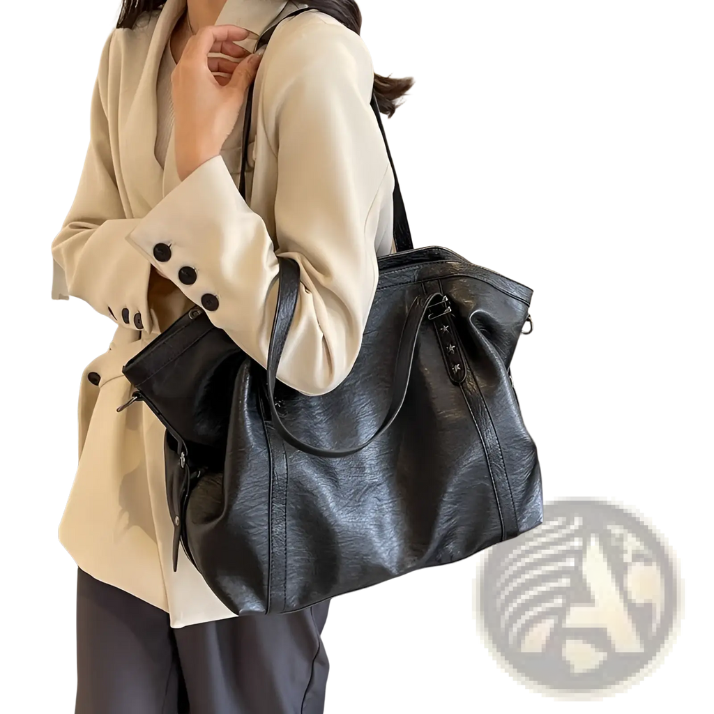 Brown Leather Star Studded Retro Messenger Bag