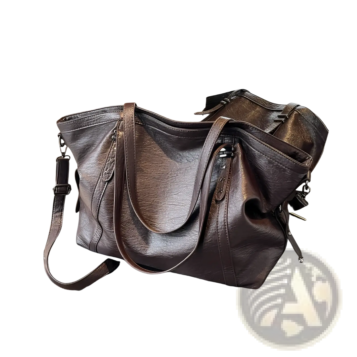 Brown Leather Star Studded Retro Messenger Bag