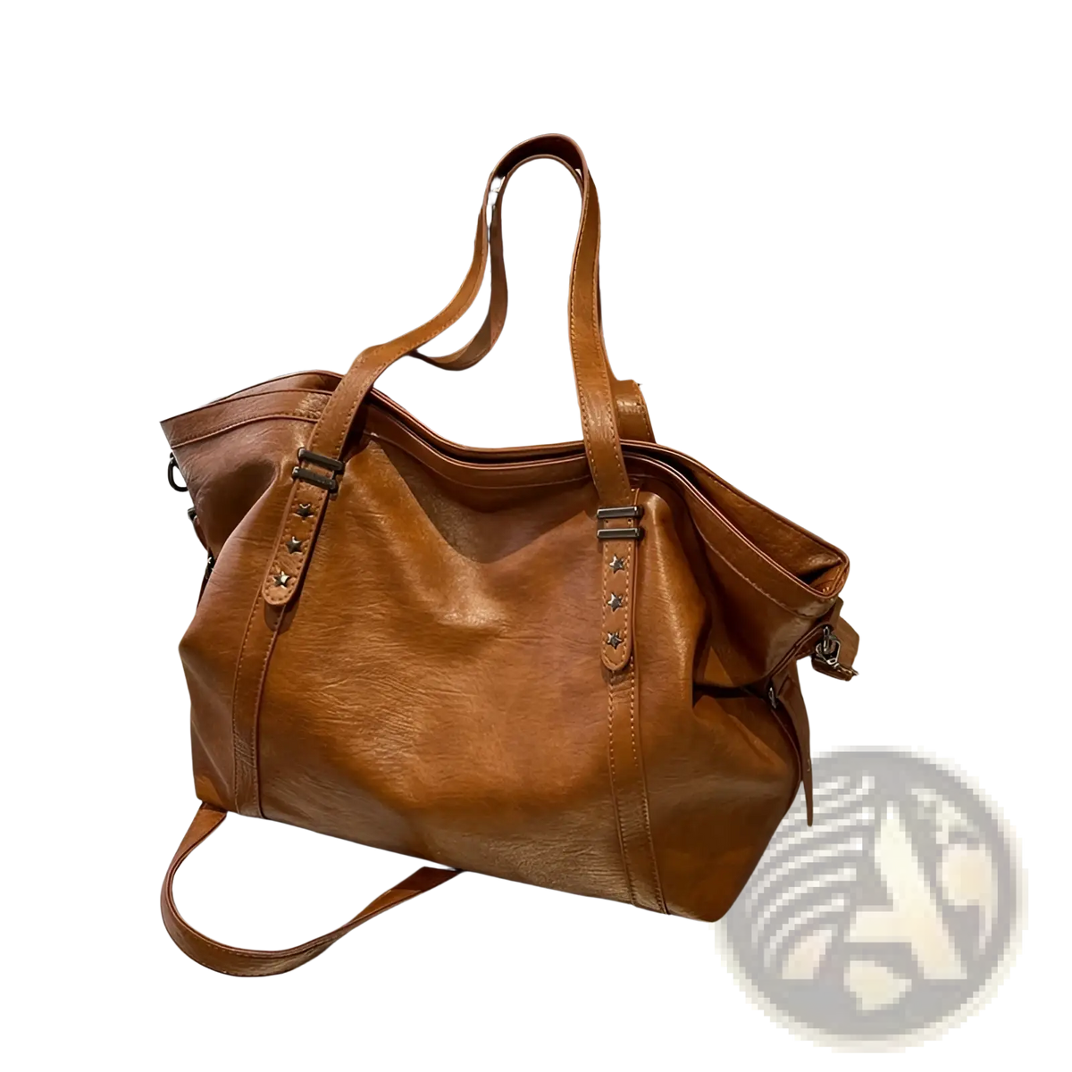 Brown Leather Star Studded Retro Messenger Bag