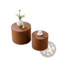 Brown Saddle Leather Cylindrical Coffee Table Set