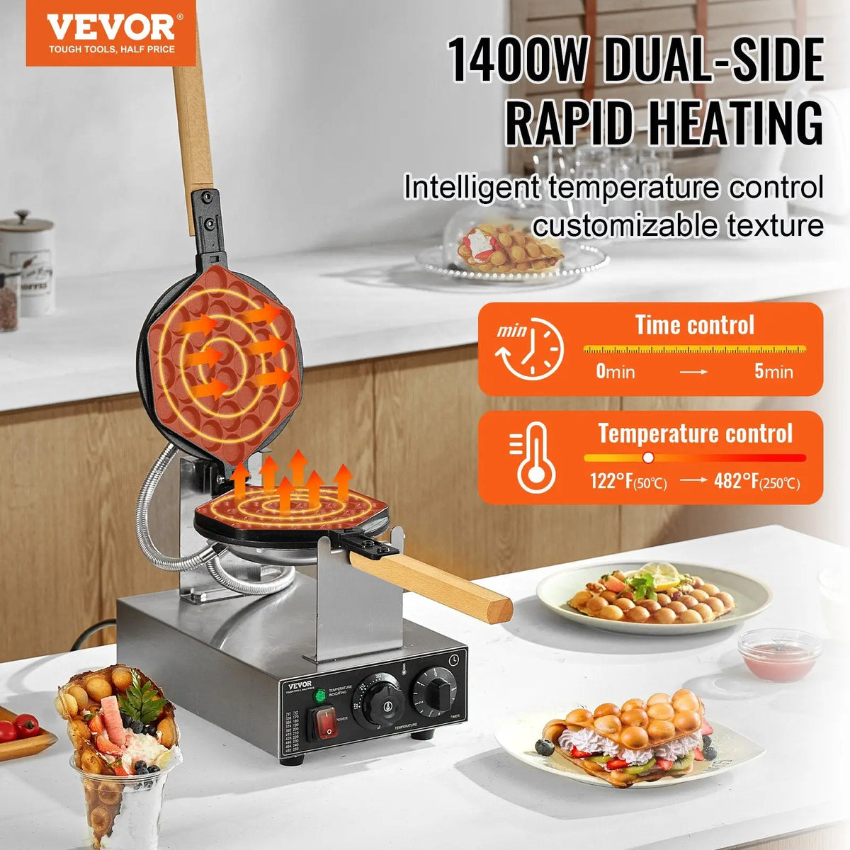 Bubble Waffle Maker 1400w Commercial Egg Pancake Baker