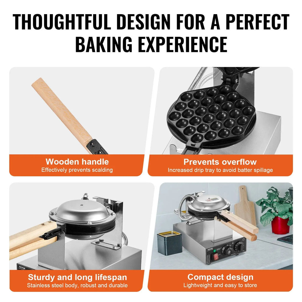 Bubble Waffle Maker 1400w Commercial Egg Pancake Baker