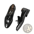 Burgundy Crocodile Embossed Leather Tassel Loafers