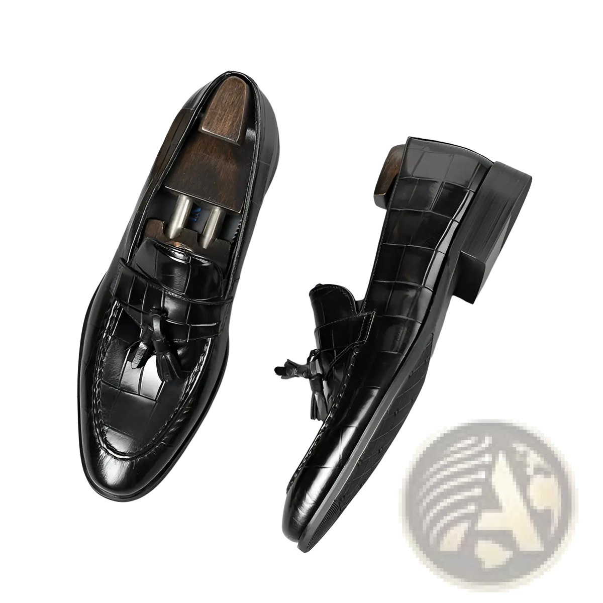 Burgundy Crocodile Embossed Leather Tassel Loafers