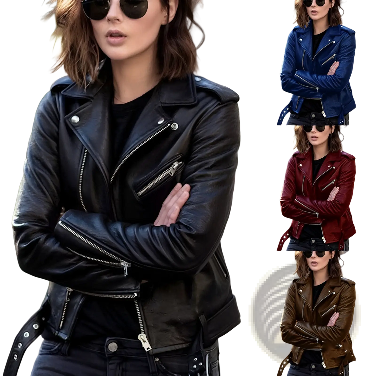 Burgundy Leather Biker Jacket with Silver Zippers