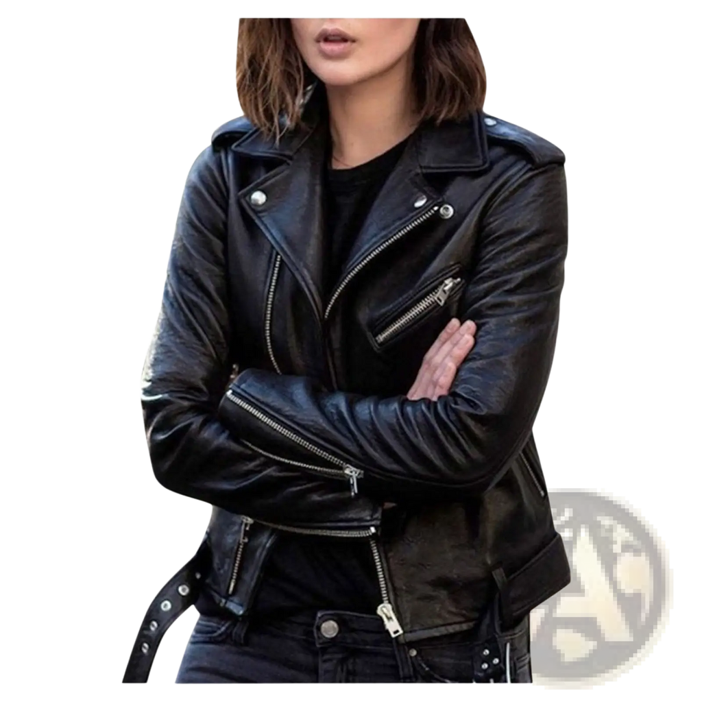 Burgundy Leather Biker Jacket with Silver Zippers