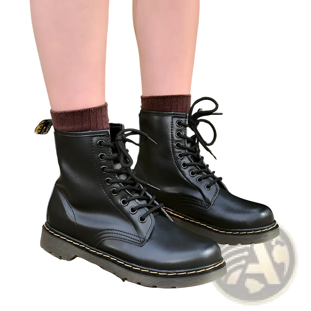 Burgundy Leather Martin Boots with Yellow Stitching