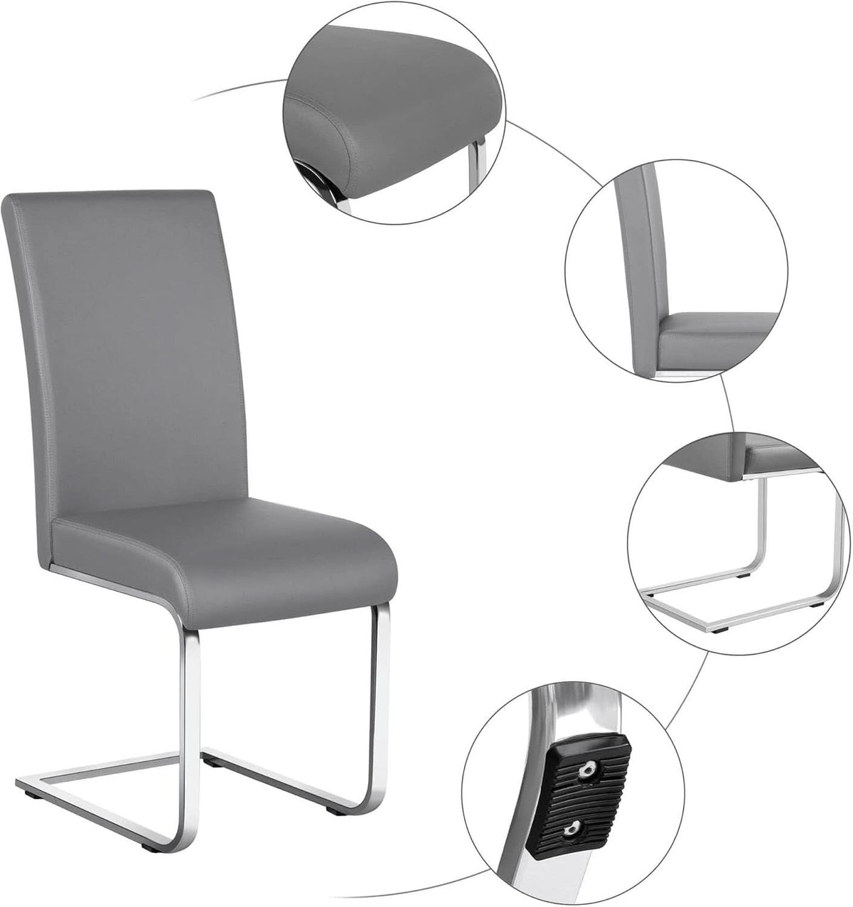 Gray PU Leather Dining Chairs For Kitchen Set Of 2