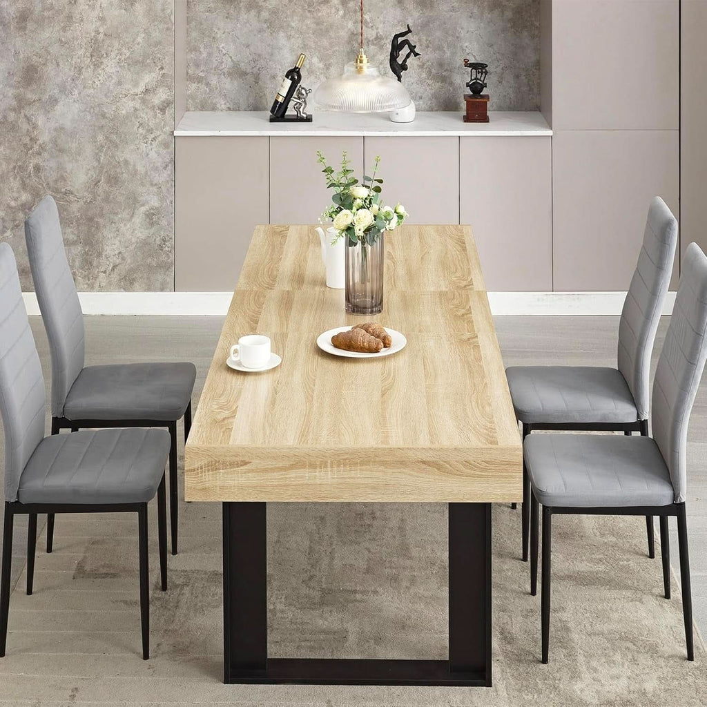63-79 Inch Extendable Dining Table Rustic Oak Finish