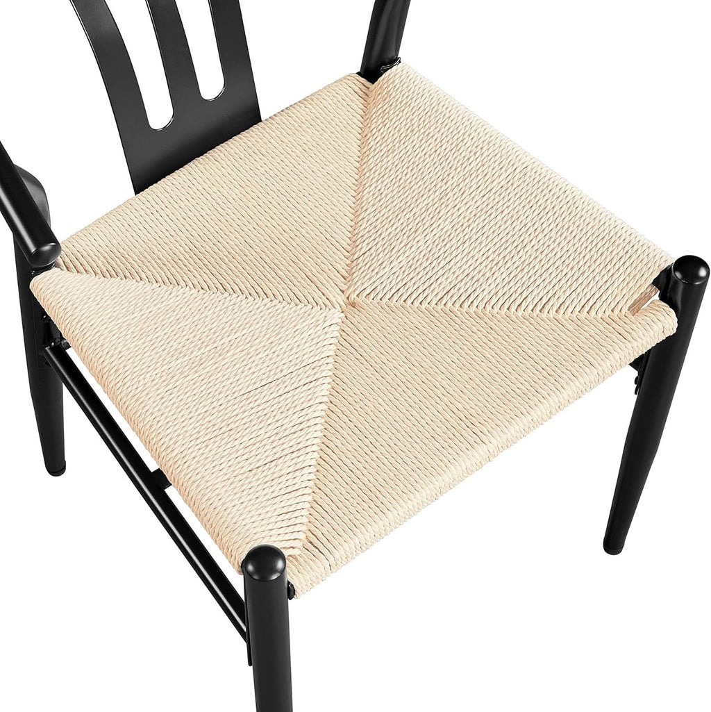 Black Rattan Weave Dining Chairs Set 2 Mid Century Modern